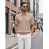 image:imageCOOFANDY Mens Knit Polo Shirts Short Sleeve Textured Polo Shirt VNeck Casual Stretch Summer Golf TopsKhaki