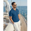 image:imageCOOFANDY Mens Knit Polo Shirts Short Sleeve Textured Polo Shirt VNeck Casual Stretch Summer Golf TopsLake Blue