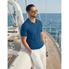 image:imageCOOFANDY Mens Knit Polo Shirts Short Sleeve Textured Polo Shirt VNeck Casual Stretch Summer Golf TopsLake Blue