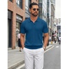 image:imageCOOFANDY Mens Knit Polo Shirts Short Sleeve Textured Polo Shirt VNeck Casual Stretch Summer Golf TopsLake Blue