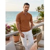 image:imageCOOFANDY Mens Knit Polo Shirts Short Sleeve Textured Polo Shirt VNeck Casual Stretch Summer Golf TopsLight Brown
