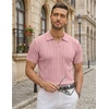 image:imageCOOFANDY Mens Knit Polo Shirts Short Sleeve Textured Polo Shirt VNeck Casual Stretch Summer Golf TopsLotus Pink