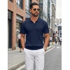 image:imageCOOFANDY Mens Knit Polo Shirts Short Sleeve Textured Polo Shirt VNeck Casual Stretch Summer Golf TopsNavy