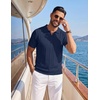 image:imageCOOFANDY Mens Knit Polo Shirts Short Sleeve Textured Polo Shirt VNeck Casual Stretch Summer Golf TopsNavy