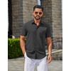 image:imageCOOFANDY Mens Linen Shirts Short Sleeve Button Down Shirt Casual Summer Beach Shirts with PocketDark Gray