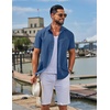 image:imageCOOFANDY Mens Linen Shirts Short Sleeve Button Down Shirt Casual Summer Beach Shirts with PocketDenim Blue
