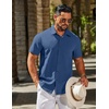 image:imageCOOFANDY Mens Linen Shirts Short Sleeve Button Down Shirt Casual Summer Beach Shirts with PocketDenim Blue