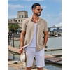 image:imageCOOFANDY Mens Linen Shirts Short Sleeve Button Down Shirt Casual Summer Beach Shirts with PocketKhaki