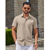 image:imageCOOFANDY Mens Linen Shirts Short Sleeve Button Down Shirt Casual Summer Beach Shirts with PocketKhaki