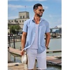 image:imageCOOFANDY Mens Linen Shirts Short Sleeve Button Down Shirt Casual Summer Beach Shirts with PocketLight Blue