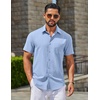 image:imageCOOFANDY Mens Linen Shirts Short Sleeve Button Down Shirt Casual Summer Beach Shirts with PocketLight Blue