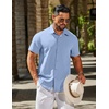 image:imageCOOFANDY Mens Linen Shirts Short Sleeve Button Down Shirt Casual Summer Beach Shirts with PocketLight Blue