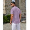 image:imageCOOFANDY Mens Linen Shirts Short Sleeve Button Down Shirt Casual Summer Beach Shirts with PocketLight Purple