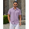 image:imageCOOFANDY Mens Linen Shirts Short Sleeve Button Down Shirt Casual Summer Beach Shirts with PocketLight Purple