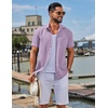 image:imageCOOFANDY Mens Linen Shirts Short Sleeve Button Down Shirt Casual Summer Beach Shirts with PocketLight Purple