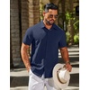 image:imageCOOFANDY Mens Linen Shirts Short Sleeve Button Down Shirt Casual Summer Beach Shirts with PocketNavy Blue