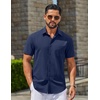image:imageCOOFANDY Mens Linen Shirts Short Sleeve Button Down Shirt Casual Summer Beach Shirts with PocketNavy Blue