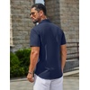image:imageCOOFANDY Mens Linen Shirts Short Sleeve Button Down Shirt Casual Summer Beach Shirts with PocketNavy Blue