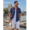 image:imageCOOFANDY Mens Linen Shirts Short Sleeve Button Down Shirt Casual Summer Beach Shirts with PocketNavy Blue