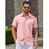 image:imageCOOFANDY Mens Linen Shirts Short Sleeve Button Down Shirt Casual Summer Beach Shirts with PocketPink