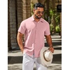 image:imageCOOFANDY Mens Linen Shirts Short Sleeve Button Down Shirt Casual Summer Beach Shirts with PocketPink