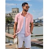 image:imageCOOFANDY Mens Linen Shirts Short Sleeve Button Down Shirt Casual Summer Beach Shirts with PocketPink