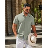 image:imageCOOFANDY Mens Linen Shirts Short Sleeve Button Down Shirt Casual Summer Beach Shirts with PocketSage Green