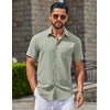 image:imageCOOFANDY Mens Linen Shirts Short Sleeve Button Down Shirt Casual Summer Beach Shirts with PocketSage Green