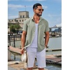image:imageCOOFANDY Mens Linen Shirts Short Sleeve Button Down Shirt Casual Summer Beach Shirts with PocketSage Green