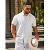 image:imageCOOFANDY Mens Linen Shirts Short Sleeve Button Down Shirt Casual Summer Beach Shirts with PocketWhite