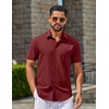 image:imageCOOFANDY Mens Linen Shirts Short Sleeve Button Down Shirt Casual Summer Beach Shirts with PocketWine Red