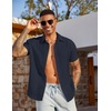 image:imageCOOFANDY Mens Linen Shirts Short Sleeve Casual Button Down Shirts Beach Summer Wedding TopsDark Blue