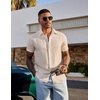 image:imageCOOFANDY Mens Linen Shirts Short Sleeve Casual Button Down Shirts Beach Summer Wedding TopsDark Khaki