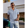 image:imageCOOFANDY Mens Linen Shirts Short Sleeve Casual Button Down Shirts Beach Summer Wedding TopsLight Blue