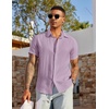 image:imageCOOFANDY Mens Linen Shirts Short Sleeve Casual Button Down Shirts Beach Summer Wedding TopsLight Purple