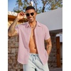 image:imageCOOFANDY Mens Linen Shirts Short Sleeve Casual Button Down Shirts Beach Summer Wedding TopsPink