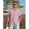 image:imageCOOFANDY Mens Linen Shirts Short Sleeve Casual Button Down Shirts Beach Summer Wedding TopsPink