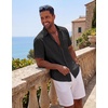 image:imageCOOFANDY Mens Short Sleeve Button Down Shirts Casual Cotton Beach Summer Linen Textured ShirtsBlack