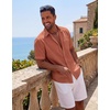 image:imageCOOFANDY Mens Short Sleeve Button Down Shirts Casual Cotton Beach Summer Linen Textured ShirtsBurnt Orange