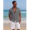 image:imageCOOFANDY Mens Short Sleeve Button Down Shirts Casual Cotton Beach Summer Linen Textured ShirtsDark Grey