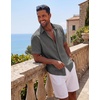 image:imageCOOFANDY Mens Short Sleeve Button Down Shirts Casual Cotton Beach Summer Linen Textured ShirtsDark Grey