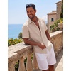 image:imageCOOFANDY Mens Short Sleeve Button Down Shirts Casual Cotton Beach Summer Linen Textured ShirtsKhaki