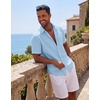 image:imageCOOFANDY Mens Short Sleeve Button Down Shirts Casual Cotton Beach Summer Linen Textured ShirtsLight Blue