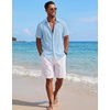 image:imageCOOFANDY Mens Short Sleeve Button Down Shirts Casual Cotton Beach Summer Linen Textured ShirtsLight Blue