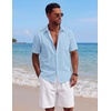 image:imageCOOFANDY Mens Short Sleeve Button Down Shirts Casual Cotton Beach Summer Linen Textured ShirtsLight Blue