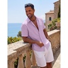 image:imageCOOFANDY Mens Short Sleeve Button Down Shirts Casual Cotton Beach Summer Linen Textured ShirtsLilac