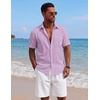image:imageCOOFANDY Mens Short Sleeve Button Down Shirts Casual Cotton Beach Summer Linen Textured ShirtsLilac