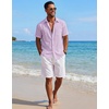 image:imageCOOFANDY Mens Short Sleeve Button Down Shirts Casual Cotton Beach Summer Linen Textured ShirtsLilac