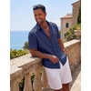 image:imageCOOFANDY Mens Short Sleeve Button Down Shirts Casual Cotton Beach Summer Linen Textured ShirtsNavy