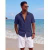 image:imageCOOFANDY Mens Short Sleeve Button Down Shirts Casual Cotton Beach Summer Linen Textured ShirtsNavy